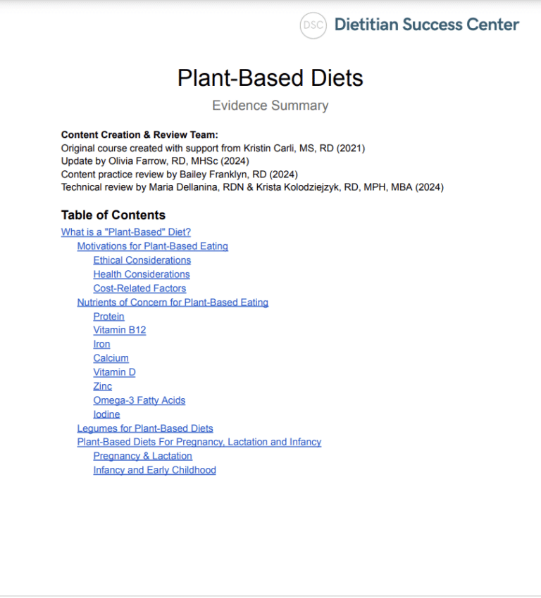 Plant-Based Diets Evidence Summary